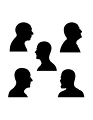 Young, teen and old bald man faces character side view silhouette