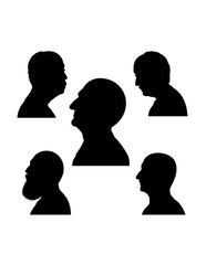 Young, teen and old man faces character side view silhouette