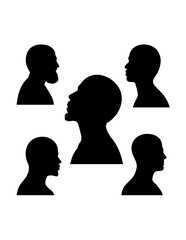 Male young, teen and old faces character side view silhouette