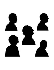 Male young, teen and old faces character side view silhouette