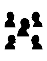 Young and old bald man faces character side view silhouette