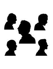 Old man and teen face male character side view silhouette