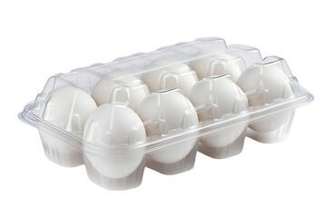 Fresh White Eggs in Clear Carton Pack on Transparent Background