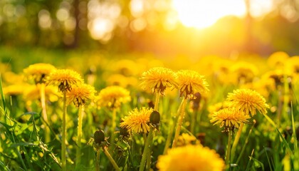 field of yellow dandelions