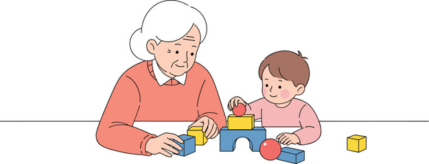 Grandmother and Grandchild Playing Together: Intergenerational Bond Illustration