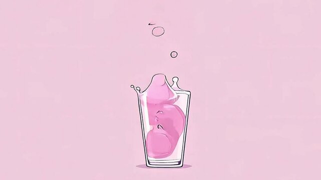 Pastel Pink Drink with Ice Cube Splash, Seamless Summer Beverage Vector Animation