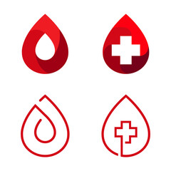 Red Blood Drop Medical Cross Logos Design Variations, Healthcare Symbols