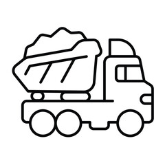 Truck vehicle loaded with asphalt thin line icon, making road concept. Vector graphics. Asphalt truck, heavy transport sign on white background, style mobile or design.