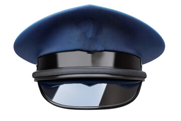 Police uniform hat displayed without badge in a neutral background setting, showcasing details in fabric and structure