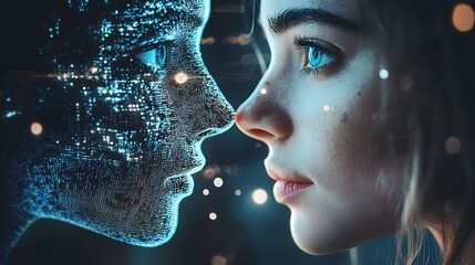 Human and AI Interaction with Glowing Digital Elements