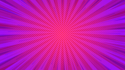 Abstract Purple comic background. Art pop cartoon backdrop. Halftone effect pattern. Fun anime...