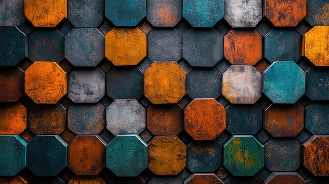 Geometric pattern of octagonal tiles in varied colors.