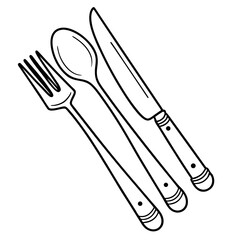 Cutlery Icon Set – Fork, Spoon, Knife Outline Vector Illustration for Menus & Logos