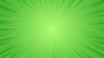 Abstract green comic background. Art pop cartoon backdrop. Halftone effect pattern. Fun anime...