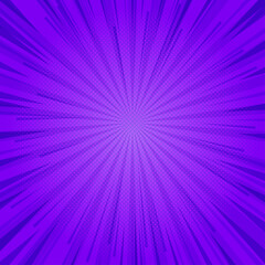 Abstract dark purple comic background. Art pop cartoon backdrop. Halftone effect pattern. Fun anime...