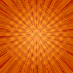 Abstract orange comic background. Art pop cartoon backdrop. Halftone effect pattern. Fun anime...