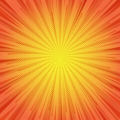 Abstract orange comic background. Art pop cartoon backdrop. Halftone effect pattern. Fun anime...