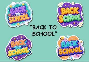 Colorful Back to School Stickers with Stars and Fun Designs on a Teal Background