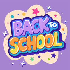 Colorful Back to School Illustration with Stars and Dots on a Purple Background