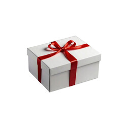 Obraz premium White Gift Box with Red Ribbon Bow - Isolated on Transparent Background