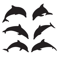 Collection of playful blue dolphins in various poses isolated on transparent background isolated on white background