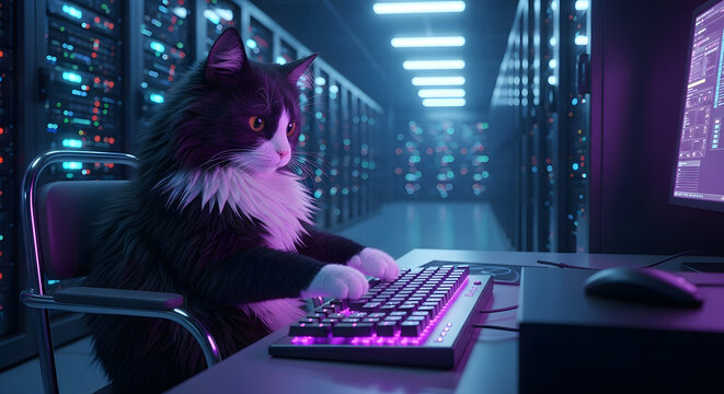 Cybersecurity Cat in Data Center
