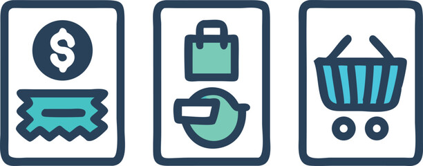 Ecommerce Icon Set Shopping Cart, Bag, Coupon, and Dollar Sign Icons for Website and App Design