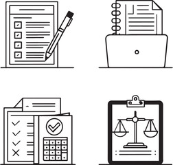 Document icons set with business and office symbols in vector illustration style