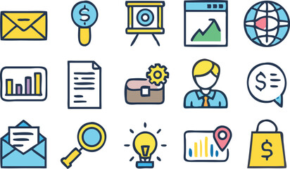Comprehensive Business Icon Set Versatile Colorful Icons for Marketing, Finance, and Web Design Projects