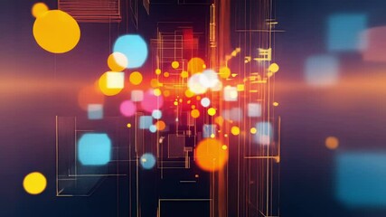 Colorful bokeh lights illuminating complex network infrastructure representing data transmission and processing within high tech environment