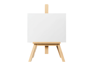 Blank canvas on wooden easel ready for artistic creation in a modern art studio with textured gray walls