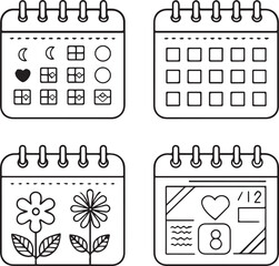 Set of vector calendar icons with business and date symbols for web design and illustration collection