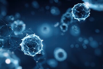 Microscopic cells network, blue background, research