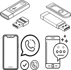 Set of mobile phone icons, technology smartphone communication digital device vector