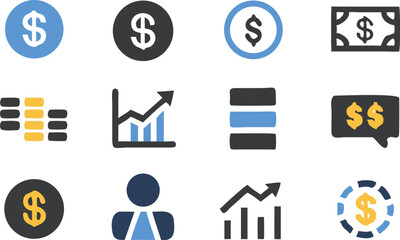 Financial Icon Set Investment, Growth, and Currency Icons for Business Presentations and Designs