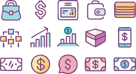 Financial Icons A Comprehensive Set of  Colorful Vector Icons for Finance, Investment, and Business Applications
