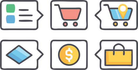 E-commerce Shopping Cart Icons A Comprehensive Set of Colorful Vector Icons for Web and Mobile Apps