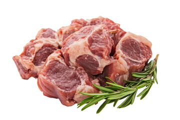 Obraz premium Chopped lamb meat on a white background accompanied by fresh rosemary ready for cooking in delicious recipes