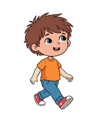 Happy Little Boy Walking Forward Vector Illustration