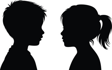 Black Silhouette of Boy and Girl Facing Each Other

