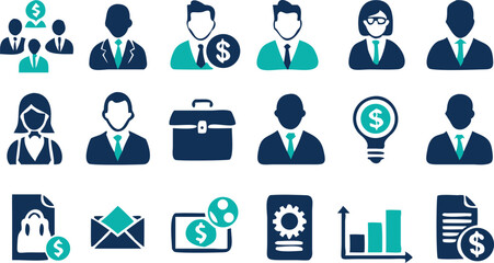 Professional Business People Icons Diverse Team, Finance, Management & Communication Vector Graphics