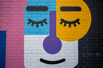 Urban Smile Geometric Face Mural in Bold Color Blocks (1)