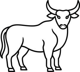 Outlined Bull with Muscular Frame and Dynamic Movement