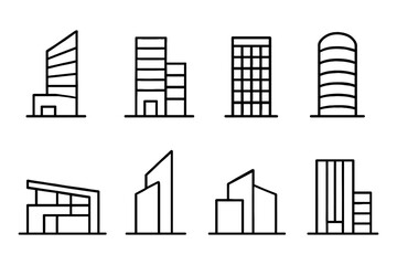 Modern architectural building icons set in line art style, vector illustration