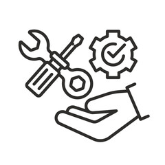 Warranty service icon. Linear vector illustration. Technical assistance. Carrying of repair work. Simple symbols. Screwdriver, wrench and gear.  Best quality service.