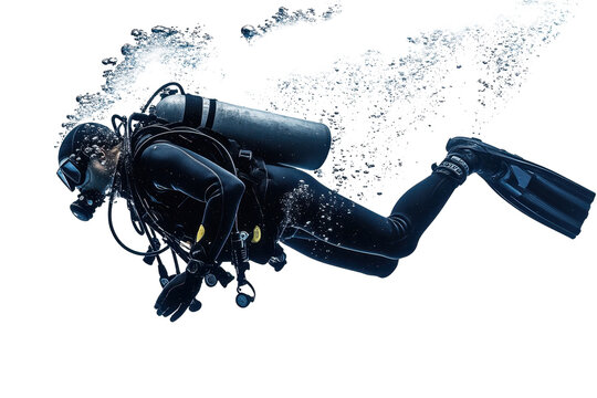Scuba diver gliding gracefully through clear blue water in an underwater adventure showcasing marine life and freedom