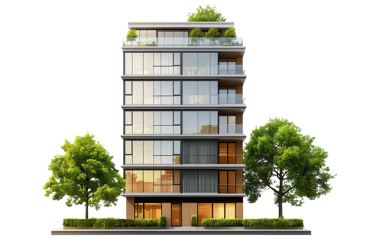 Modern building with extensive windows surrounded by greenery, showcasing contemporary architecture and inviting outdoor spaces during daytime