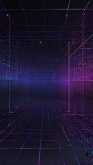 Obraz premium Futuristic 3D Mesh Wireframe Background with Neon Glow