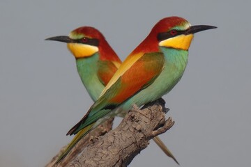 Obraz premium A couple of colorful birds sitting on top of a tree branch