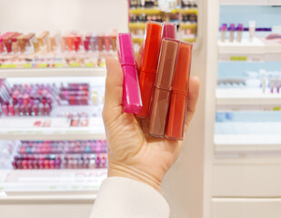 choice of cosmetics. palette of concealer, foundation and lipstick